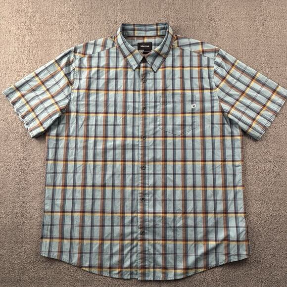 Marmot Shirt Adult Extra Large Check button Up Short Sleeve Outdoor Casual Men's - Picture 1 of 14